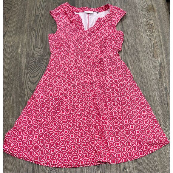 New York & Company Womens Fit Flare Dress Sleeveless Geometric Print Red Size M - Picture 2 of 11